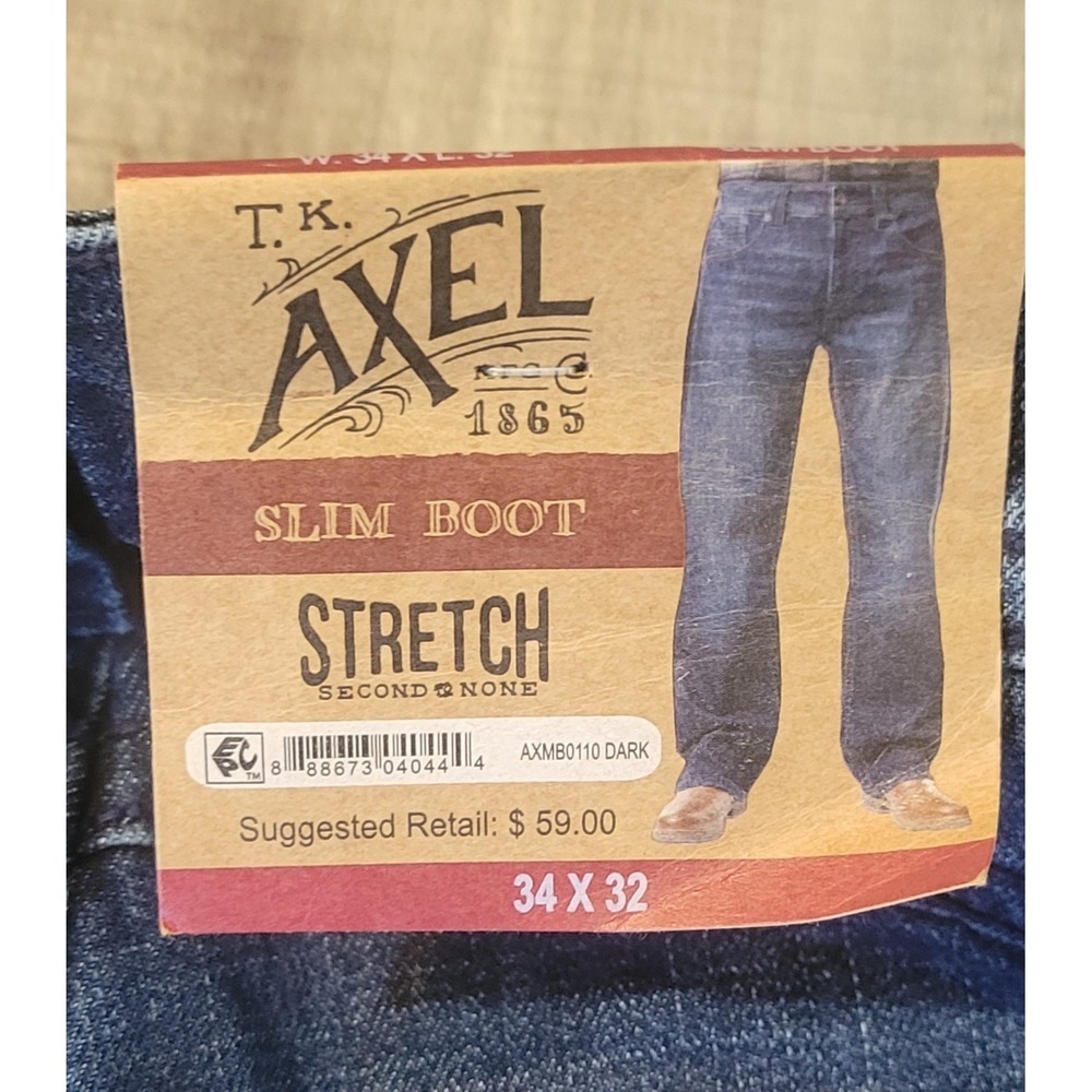 TK Axel Mens 34x32 Slim Boot Stretch Dark Blue Denim Jeans New NWT - Picture 11 of 16